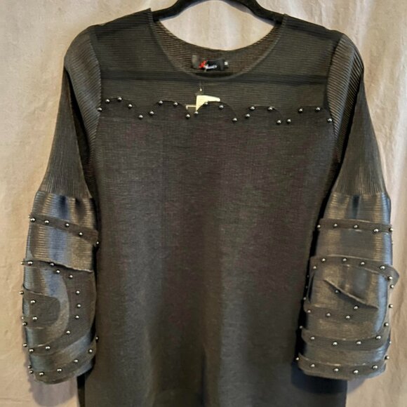 N by Nancy mod avant garde unique puff sleeve scallop neck blouse black M - Picture 1 of 16